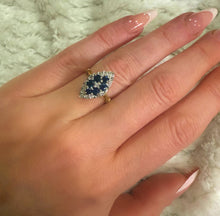 Load image into Gallery viewer, 1970s 18ct Yellow Gold Sapphire & Diamond Cluster Navette Ring