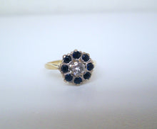 Load image into Gallery viewer, 1970s 18ct Yellow Gold Old Cut Diamond & Sapphire Cluster Ring