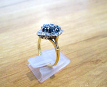 Load image into Gallery viewer, 1970s 18ct Yellow Gold Sapphire & Diamond Cluster Navette Ring