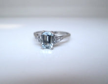 Load image into Gallery viewer, 9ct White Gold Emerald Cut Aquamarine & Diamond Ring