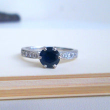 Load image into Gallery viewer, Platinum Round Brilliant Sapphire & Diamond Solitaire Ring