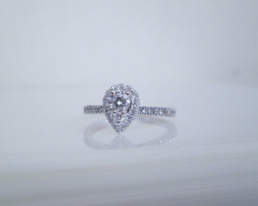 18ct White Gold .52ct Diamond Halo Pear Shaped Cluster Ring