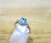 Load image into Gallery viewer, 9ct White Gold Emerald Cut Aquamarine & Diamond Ring