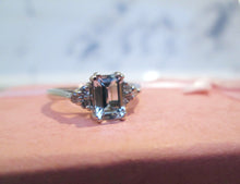 Load image into Gallery viewer, 9ct White Gold Emerald Cut Aquamarine & Diamond Ring