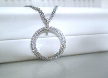 Load image into Gallery viewer, Heavy 18ct White Gold 1.20ct Diamond Double Circle Halo Cluster Pendant Necklace