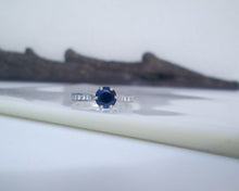 Load image into Gallery viewer, Platinum Round Brilliant Sapphire & Diamond Solitaire Ring