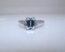 Load image into Gallery viewer, 9ct White Gold Emerald Cut Aquamarine & Diamond Ring
