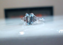 Load image into Gallery viewer, 9ct White Gold Emerald Cut Aquamarine & Diamond Ring
