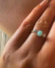 Load image into Gallery viewer, 18ct Yellow Gold & Platinum Opal & Diamond Trilogy Ring
