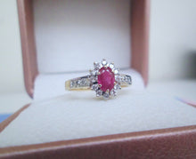 Load image into Gallery viewer, 1980s 9ct Yellow & White Gold Ruby & Diamond Cluster Ring