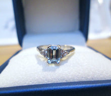 Load image into Gallery viewer, 9ct White Gold Emerald Cut Aquamarine & Diamond Ring