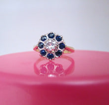 Load image into Gallery viewer, 1970s 18ct Yellow Gold Old Cut Diamond & Sapphire Cluster Ring