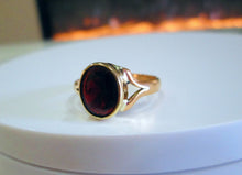 Load image into Gallery viewer, Art Deco 1930s 22ct Yellow Gold Oval Cut Bezel Set Garnet Solitaire Ring