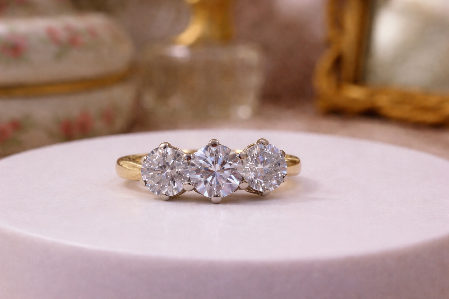 18ct Yellow Gold 1.00ct Three Stone Brilliant Cut Diamond Trilogy Ring