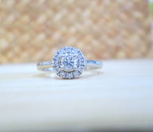 Load image into Gallery viewer, Platinum Round Brilliant Cut Forever Diamond Halo Cluster Ring