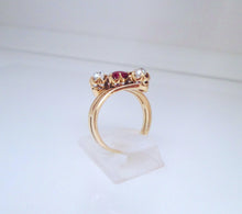 Load image into Gallery viewer, 14ct Yellow Gold Old Mine Cut Ruby & Diamond Trilogy Ring