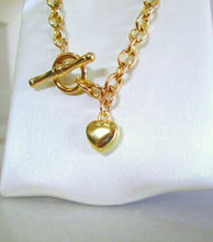 Load image into Gallery viewer, 9ct Yellow Gold Albert T-Bar Heart Charm Diamond Bracelet