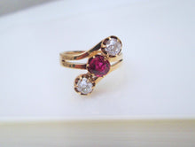 Load image into Gallery viewer, 14ct Yellow Gold Old Mine Cut Ruby & Diamond Trilogy Ring