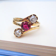 Load image into Gallery viewer, 14ct Yellow Gold Old Mine Cut Ruby & Diamond Trilogy Ring