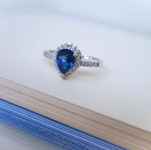 Load image into Gallery viewer, 18ct White Gold Pear Cut Sapphire & Diamond Halo Ring