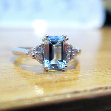 Load image into Gallery viewer, 9ct White Gold Emerald Cut Aquamarine & Diamond Ring