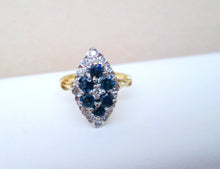 Load image into Gallery viewer, 1970s 18ct Yellow Gold Sapphire & Diamond Cluster Navette Ring