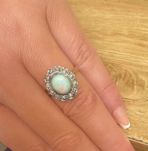 Load image into Gallery viewer, 18ct Yellow Gold & Platinum Opal & Diamond Halo Cluster Ring