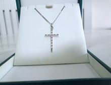 Load image into Gallery viewer, 9ct White Gold Brilliant Cut Diamond Cross Pendant Necklace