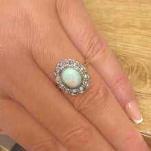 Load image into Gallery viewer, 18ct Yellow Gold & Platinum Opal & Diamond Halo Cluster Ring