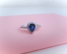 Load image into Gallery viewer, 18ct White Gold Pear Cut Sapphire & Diamond Halo Ring