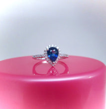 Load image into Gallery viewer, 18ct White Gold Pear Cut Sapphire & Diamond Halo Ring