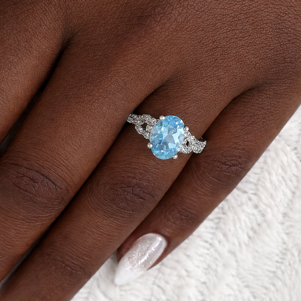 Le Vian 14ct White Gold Aquamarine & Diamond Cluster Ring Size I 14k