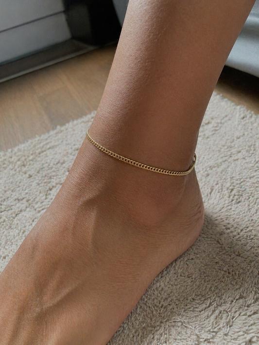 18ct Solid Gold Cuban Curb Chain Anklet Bracelet 10.1" Fine Link Yellow Gold