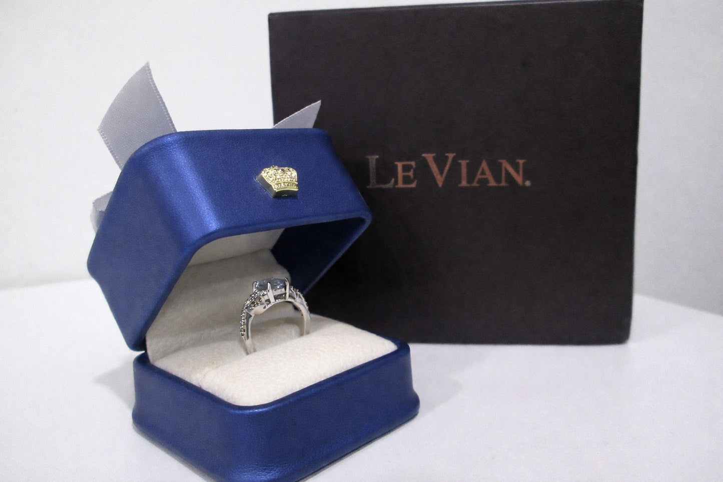 Le Vian 14ct White Gold Aquamarine & Diamond Cluster Ring Size I 14k
