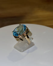 Load and play video in Gallery viewer, 14ct Yellow Gold Heavy Large Oval Cut Blue Topaz & Diamond Solitaire Ring