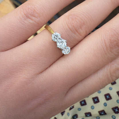 18ct Yellow Gold 1.00ct Three Stone Brilliant Cut Diamond Trilogy Ring