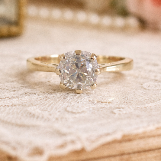 18ct Gold 1.00ct Old Mine Cushion Cut Diamond Solitaire Engagement Ring