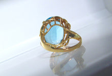 Load image into Gallery viewer, 14ct Yellow Gold Heavy Large Oval Cut Blue Topaz &amp; Diamond Solitaire Ring
