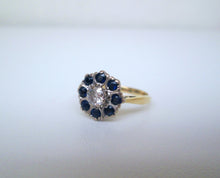 Load image into Gallery viewer, 1970s 18ct Yellow Gold Old Cut Diamond &amp; Sapphire Cluster Ring
