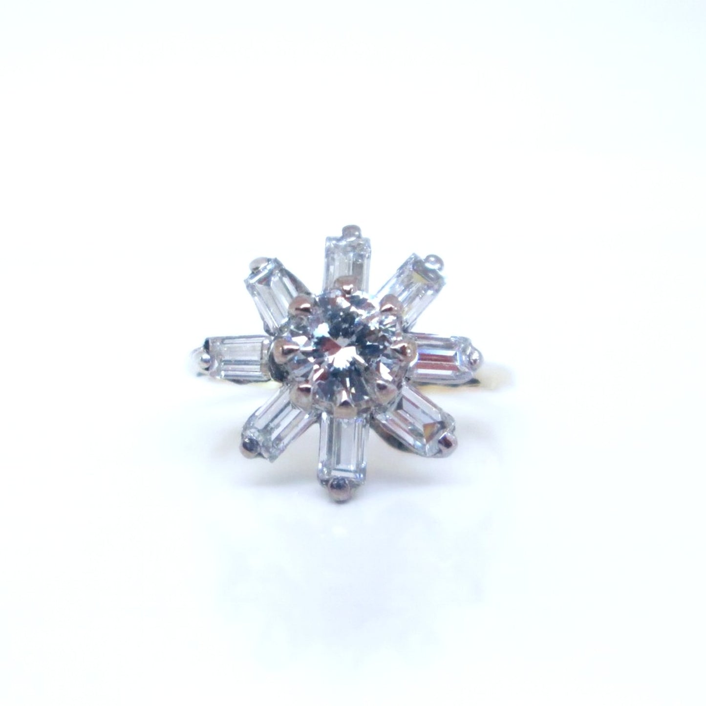 14ct Yellow Gold Diamond Cluster Ring Vintage Baguette & Transitional Cut 14k