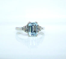 Load image into Gallery viewer, 9ct White Gold Emerald Cut Aquamarine &amp; Diamond Ring
