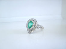 Load image into Gallery viewer, 18ct White Gold 1.80ct Pear Cut Emerald &amp; Brilliant Diamond Halo Cluster Ring
