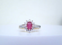 Load image into Gallery viewer, 1980s 9ct Yellow &amp; White Gold Ruby &amp; Diamond Cluster Ring
