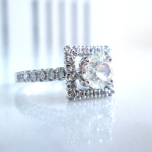 Load image into Gallery viewer, 14ct White Gold Radiant &amp; Brilliant Cut Diamond Solitaire Halo Ring
