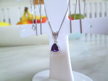 Load image into Gallery viewer, 9ct White Gold Trilliant Cut Amethyst &amp; Diamond Pendant Necklace
