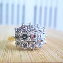 Load image into Gallery viewer, 18ct Yellow Gold 2.10ct Carre &amp; Round Brilliant Cut Diamond Cluster Boat Ring
