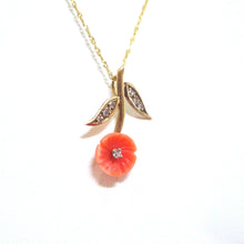 Load image into Gallery viewer, 1970s 9ct Yellow Gold Coral &amp; Diamond Rope Chain Floral Pendant Necklace
