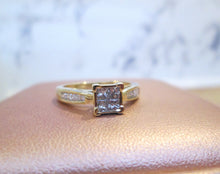 Load image into Gallery viewer, 10ct Yellow Gold Illusion Bezel Set Princess Cut Diamond Cluster Ring
