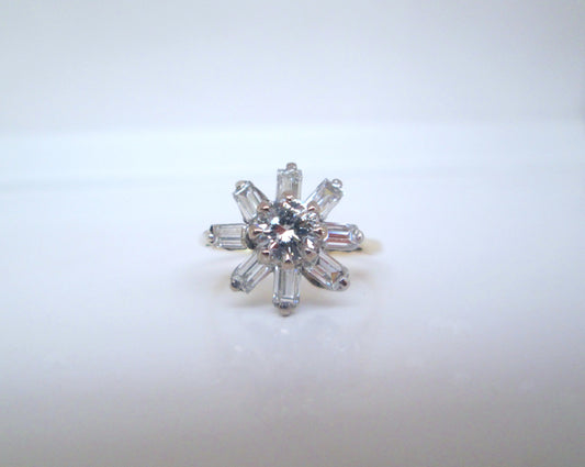 14ct Yellow Gold 1.30ct Transitional & Baguette Cut Diamond Cluster Ring