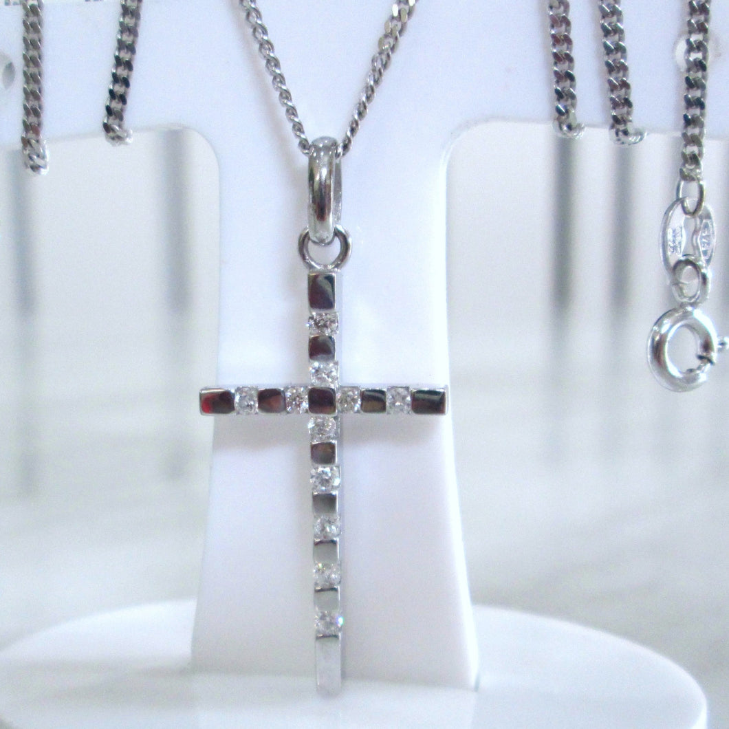 9ct White Gold Brilliant Cut Diamond Cross Pendant Necklace